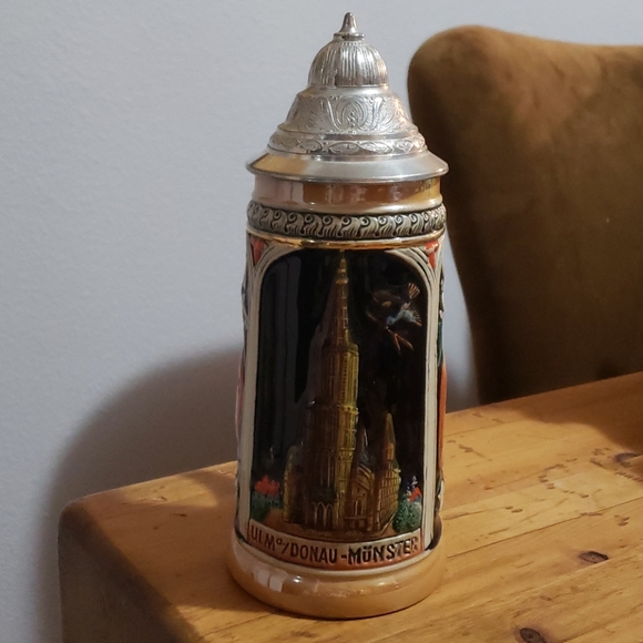 German Stein Pewter Lid 16oz ULM W. Germany - Picture 2 of 5